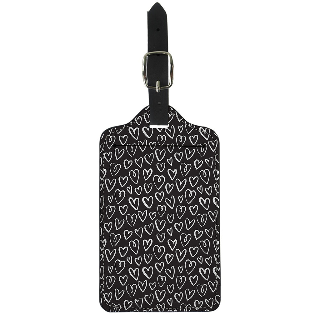 Cute Black And White Heart Pattern Print Luggage Tag