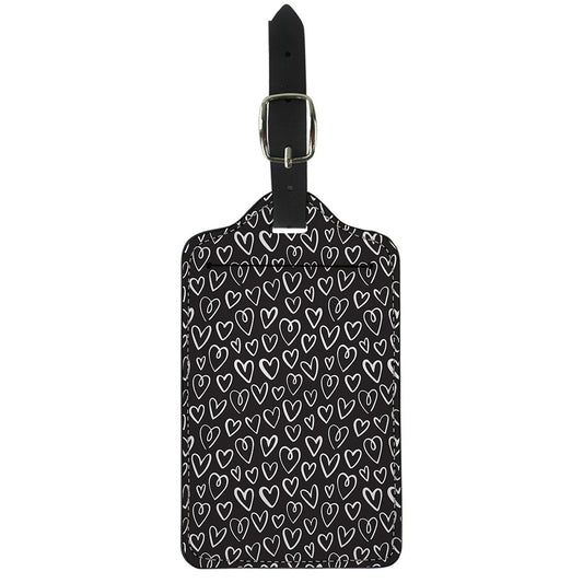 Cute Black And White Heart Pattern Print Luggage Tag