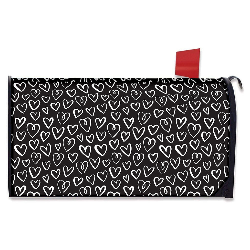 Cute Black And White Heart Pattern Print Mailbox Cover