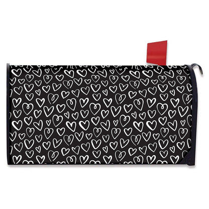Cute Black And White Heart Pattern Print Mailbox Cover
