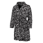 Cute Black And White Heart Pattern Print Men's Bathrobe