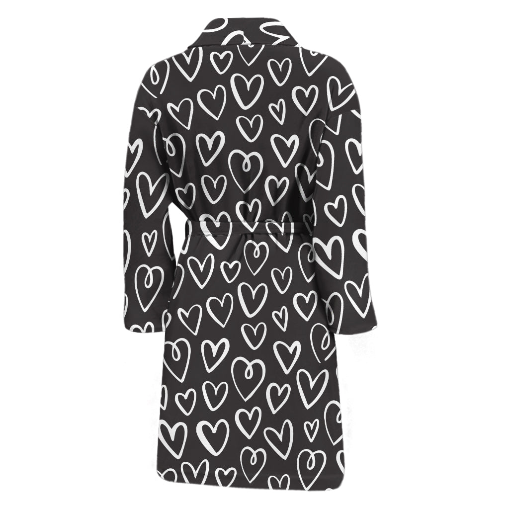 Cute Black And White Heart Pattern Print Men's Bathrobe