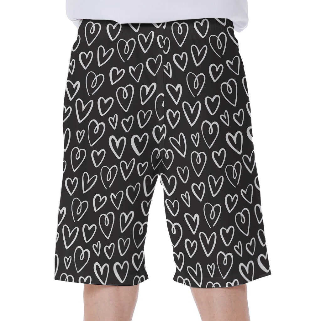 Cute Black And White Heart Pattern Print Men's Beach Shorts