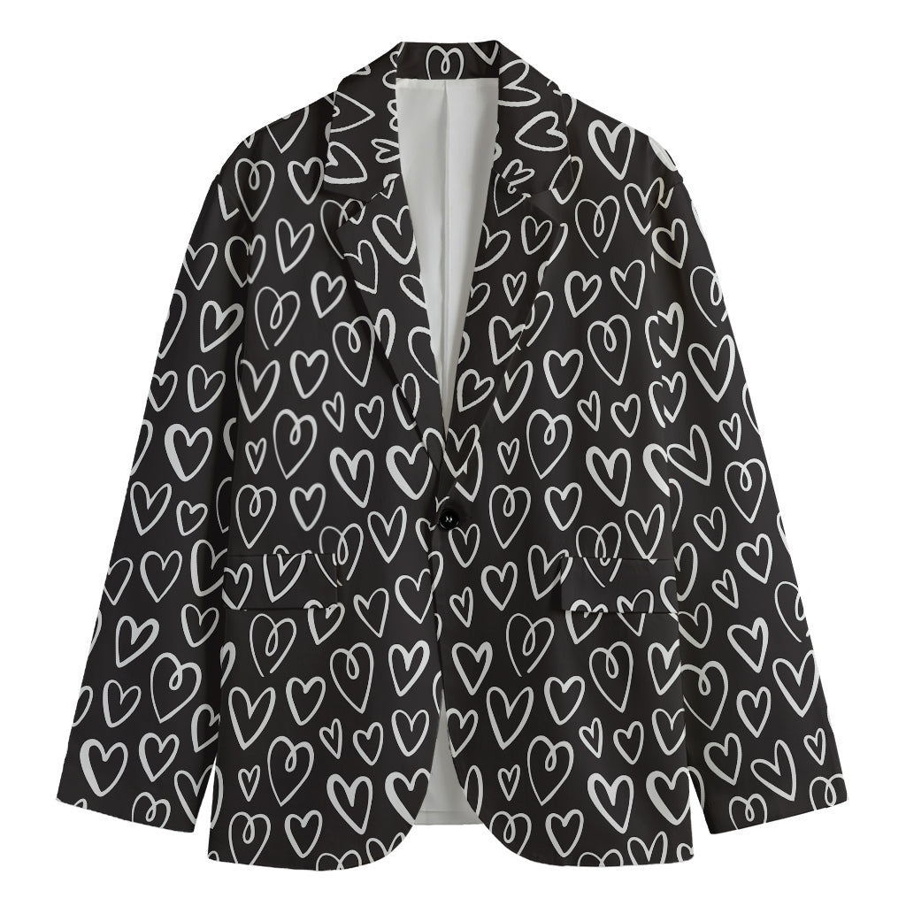 Cute Black And White Heart Pattern Print Men's Blazer