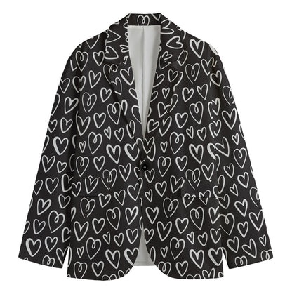 Cute Black And White Heart Pattern Print Men's Blazer