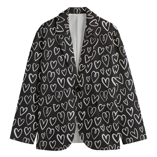 Cute Black And White Heart Pattern Print Men's Blazer