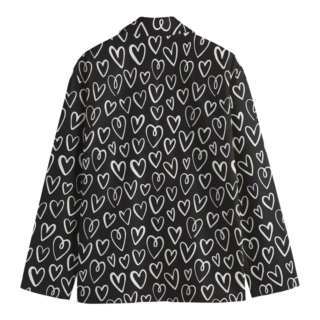 Cute Black And White Heart Pattern Print Men's Blazer