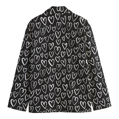 Cute Black And White Heart Pattern Print Men's Blazer