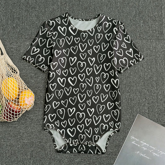 Cute Black And White Heart Pattern Print Men's Bodysuit