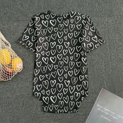 Cute Black And White Heart Pattern Print Men's Bodysuit