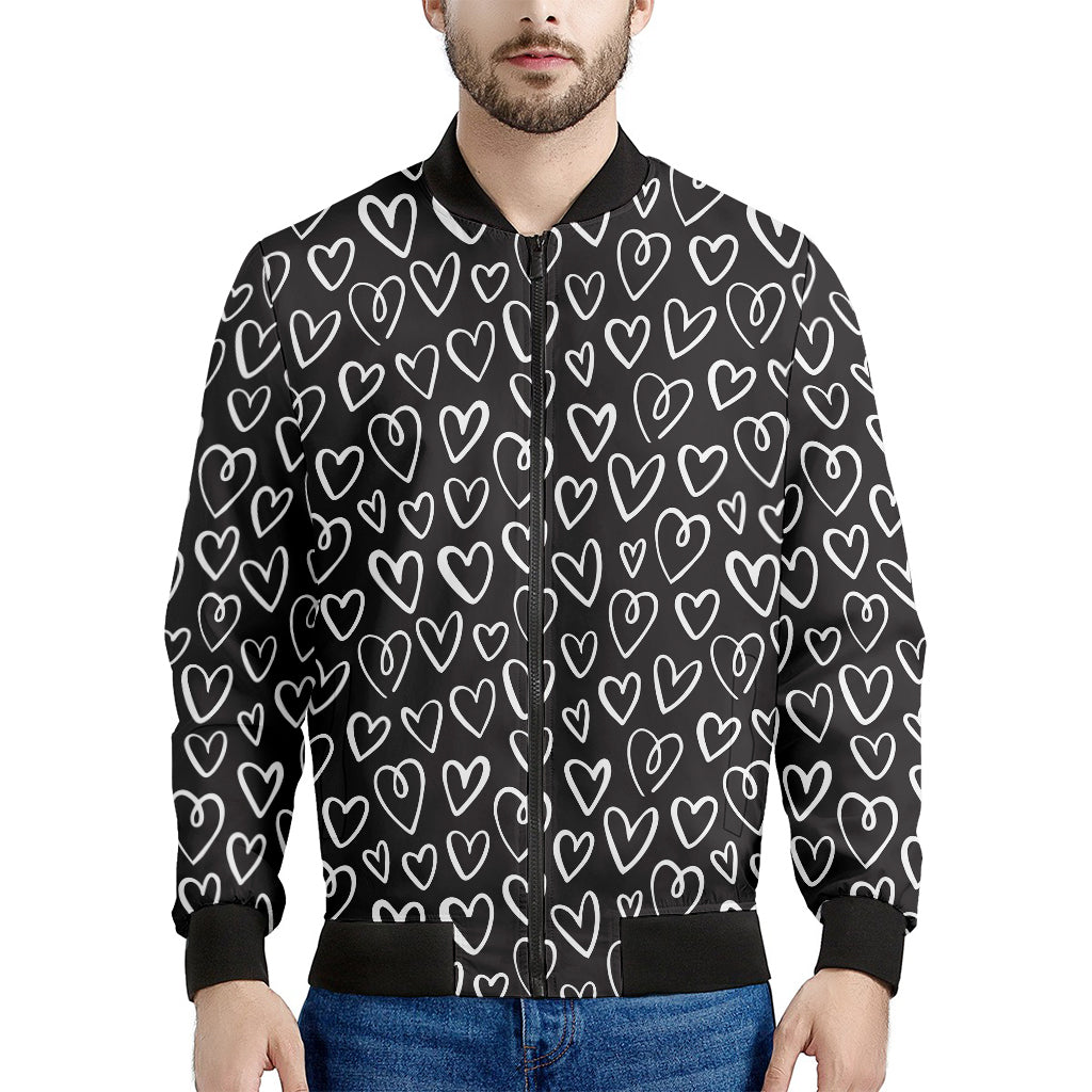 Cute Black And White Heart Pattern Print Men's Bomber Jacket