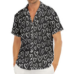 Cute Black And White Heart Pattern Print Men's Deep V-Neck Shirt
