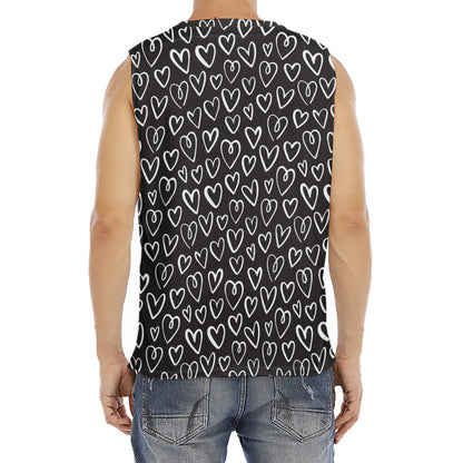 Cute Black And White Heart Pattern Print Men's Fitness Tank Top