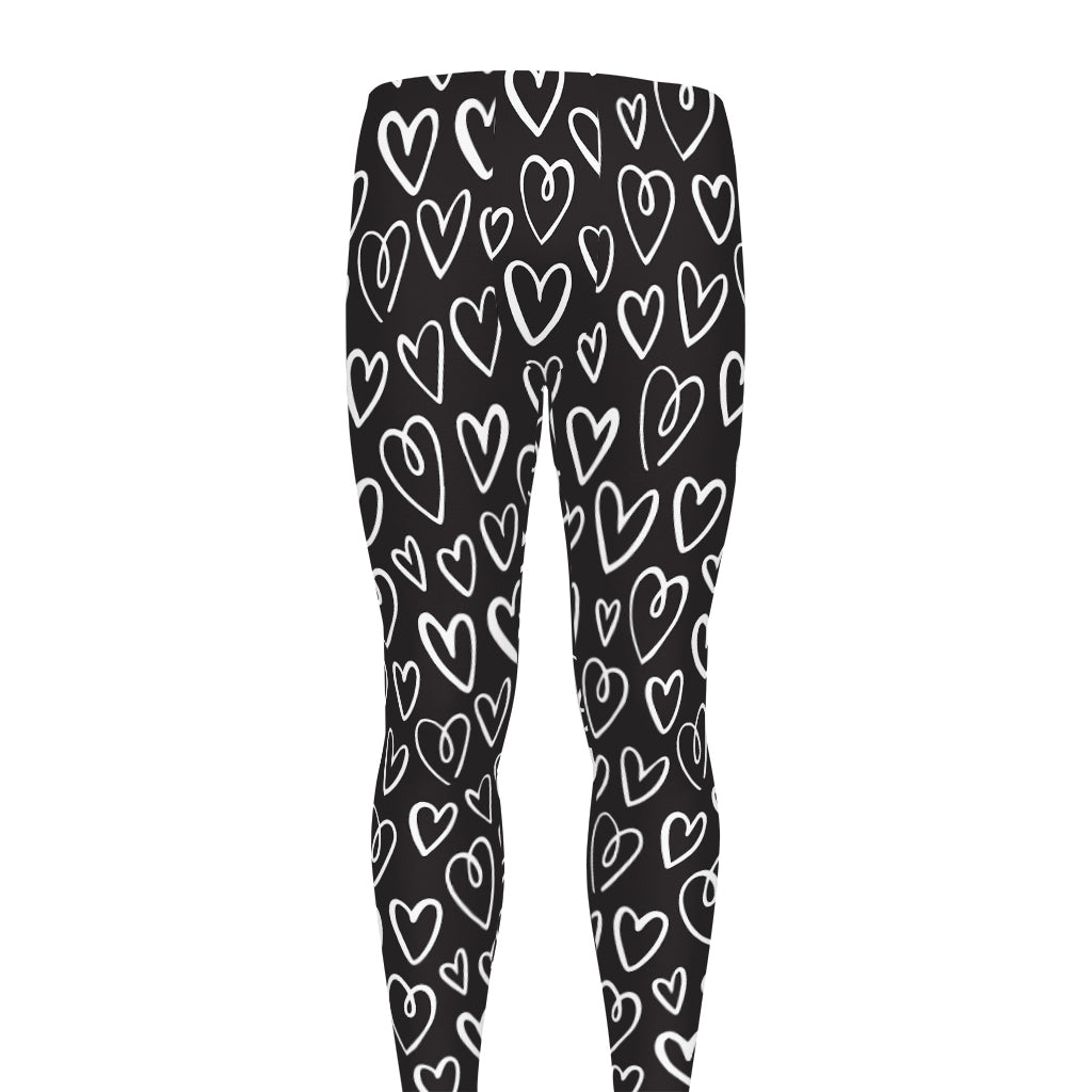 Cute Black And White Heart Pattern Print Men's leggings