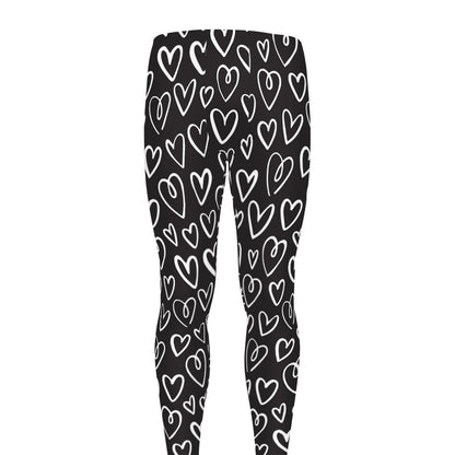Cute Black And White Heart Pattern Print Men's leggings