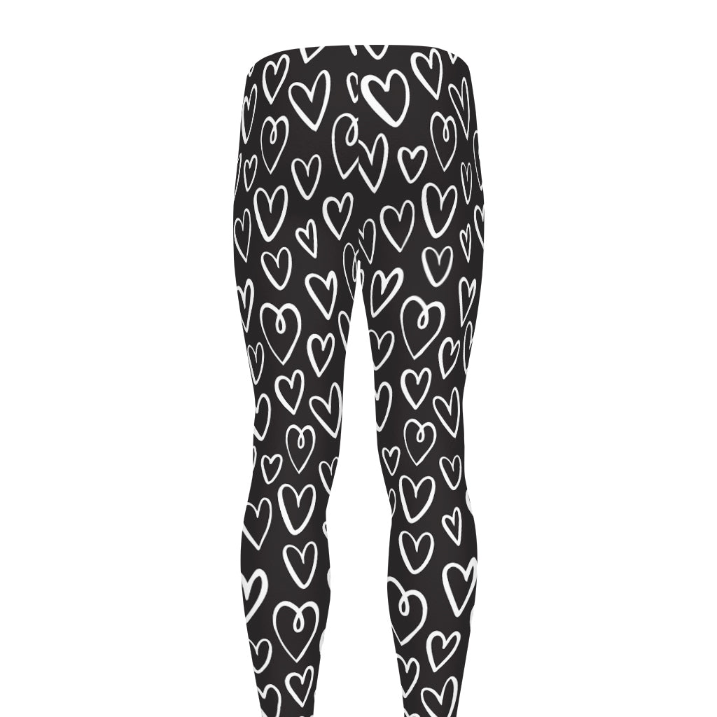 Cute Black And White Heart Pattern Print Men's leggings