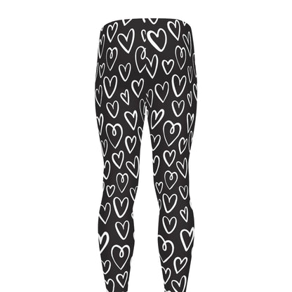 Cute Black And White Heart Pattern Print Men's leggings