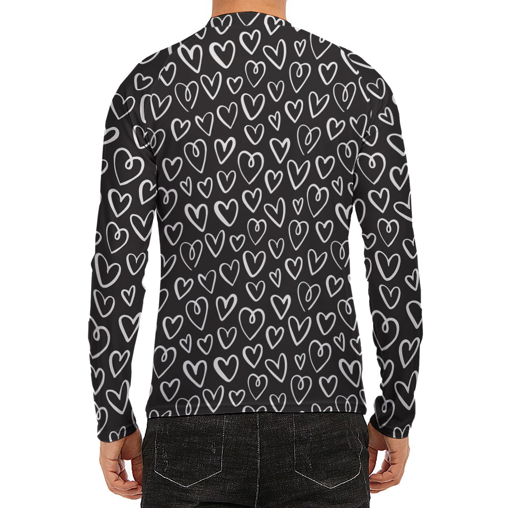 Cute Black And White Heart Pattern Print Men's Long Sleeve Rash Guard