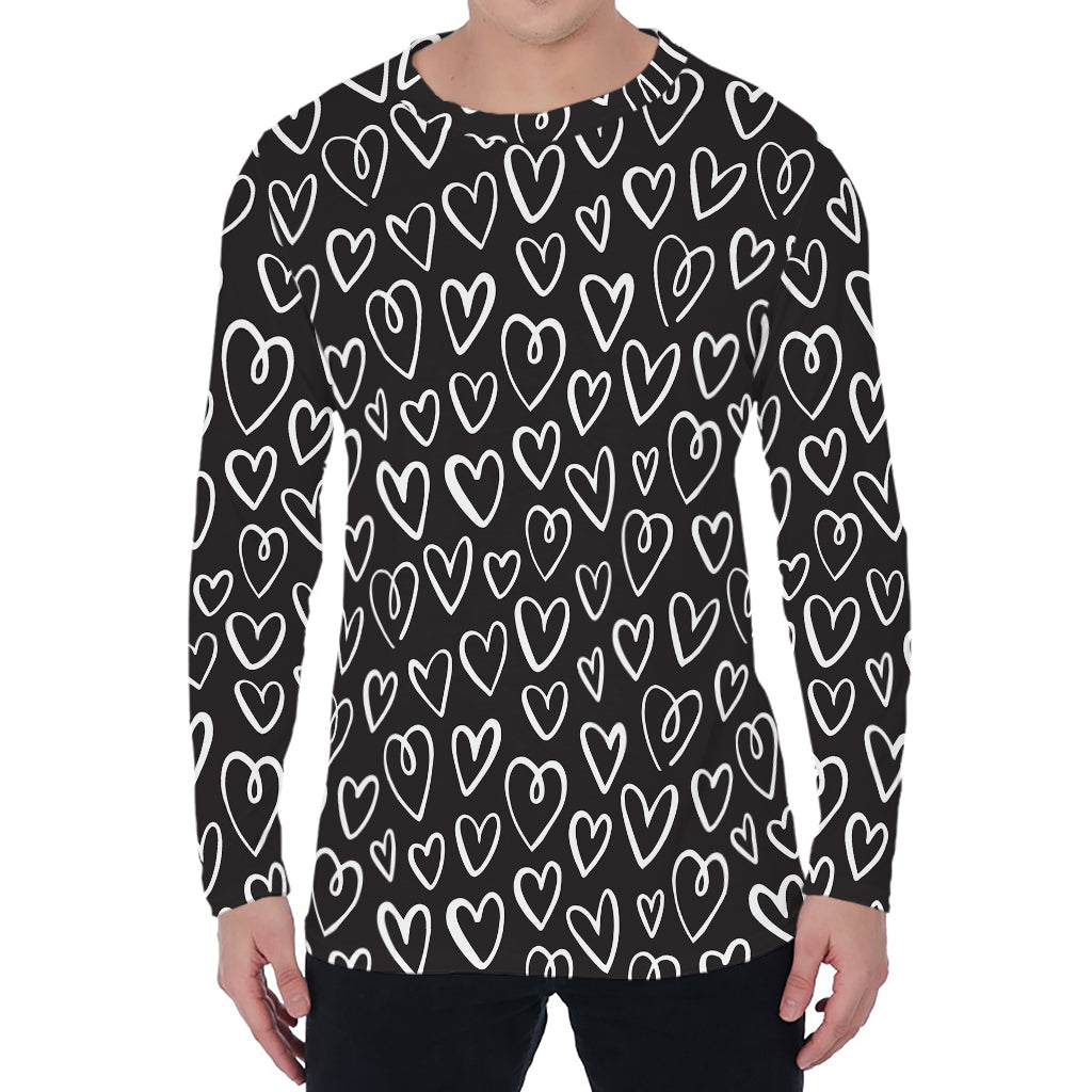 Cute Black And White Heart Pattern Print Men's Long Sleeve T-Shirt