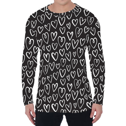 Cute Black And White Heart Pattern Print Men's Long Sleeve T-Shirt