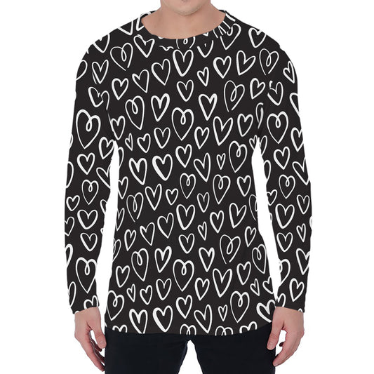 Cute Black And White Heart Pattern Print Men's Long Sleeve T-Shirt
