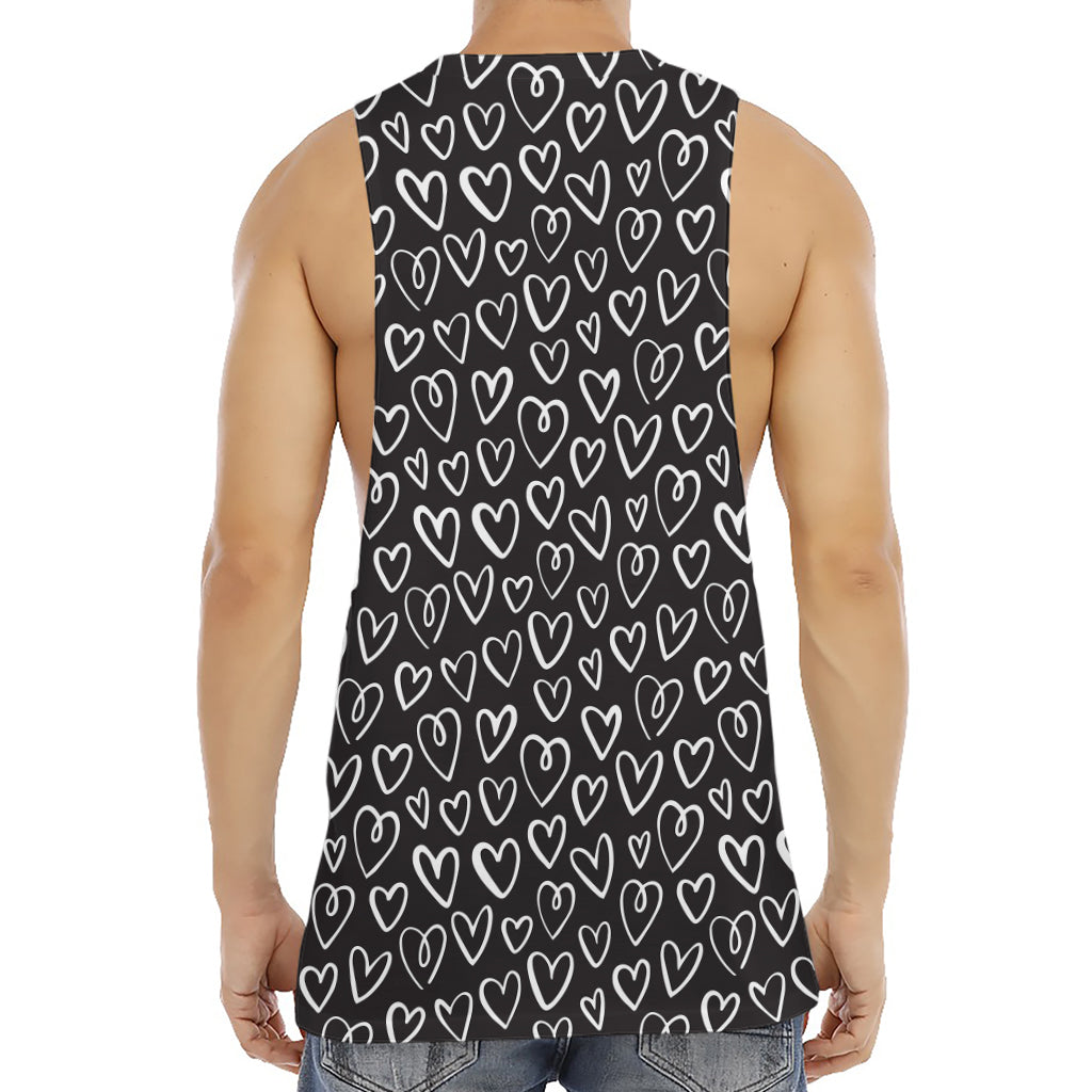 Cute Black And White Heart Pattern Print Men's Muscle Tank Top