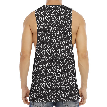 Cute Black And White Heart Pattern Print Men's Muscle Tank Top