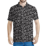 Cute Black And White Heart Pattern Print Men's Polo Shirt