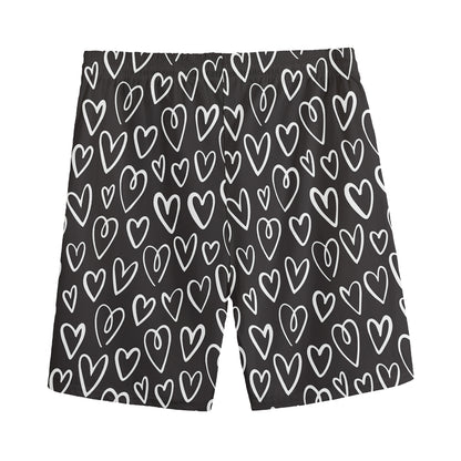 Cute Black And White Heart Pattern Print Men's Sports Shorts