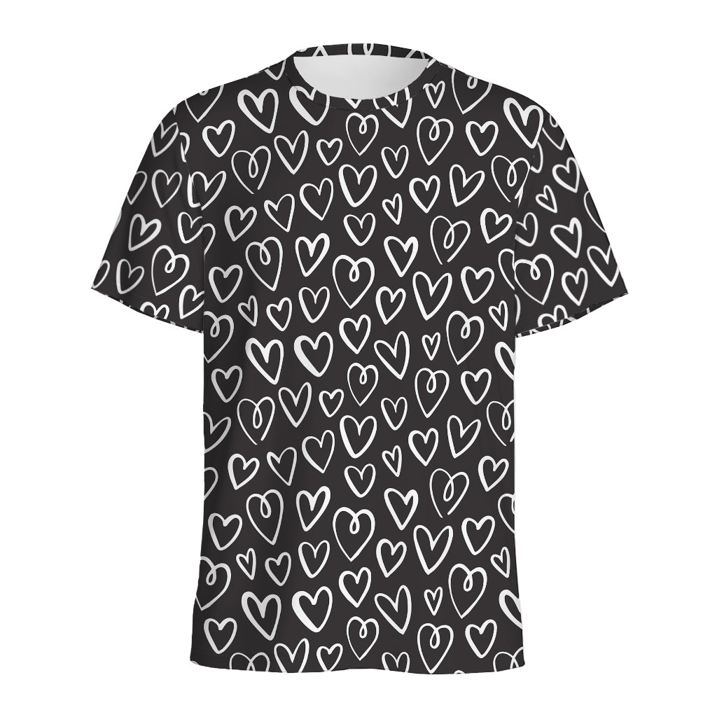 Cute Black And White Heart Pattern Print Men's Sports T-Shirt