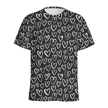 Cute Black And White Heart Pattern Print Men's Sports T-Shirt