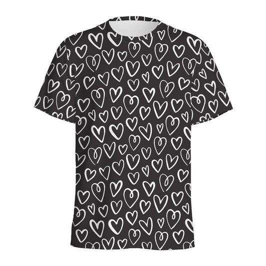 Cute Black And White Heart Pattern Print Men's Sports T-Shirt
