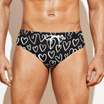 Cute Black And White Heart Pattern Print Men's Swim Briefs