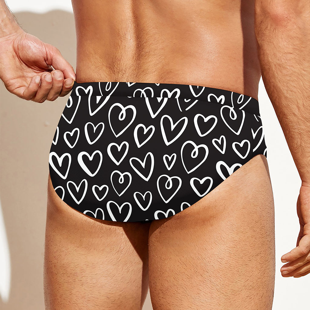 Cute Black And White Heart Pattern Print Men's Swim Briefs