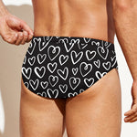 Cute Black And White Heart Pattern Print Men's Swim Briefs