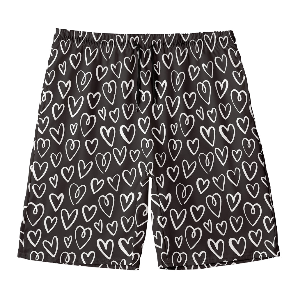 Cute Black And White Heart Pattern Print Men's Swim Trunks