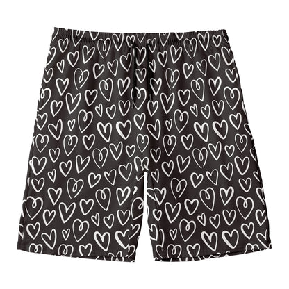 Cute Black And White Heart Pattern Print Men's Swim Trunks