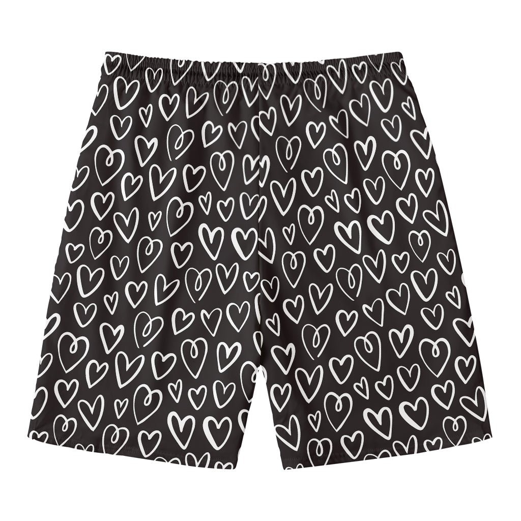 Cute Black And White Heart Pattern Print Men's Swim Trunks