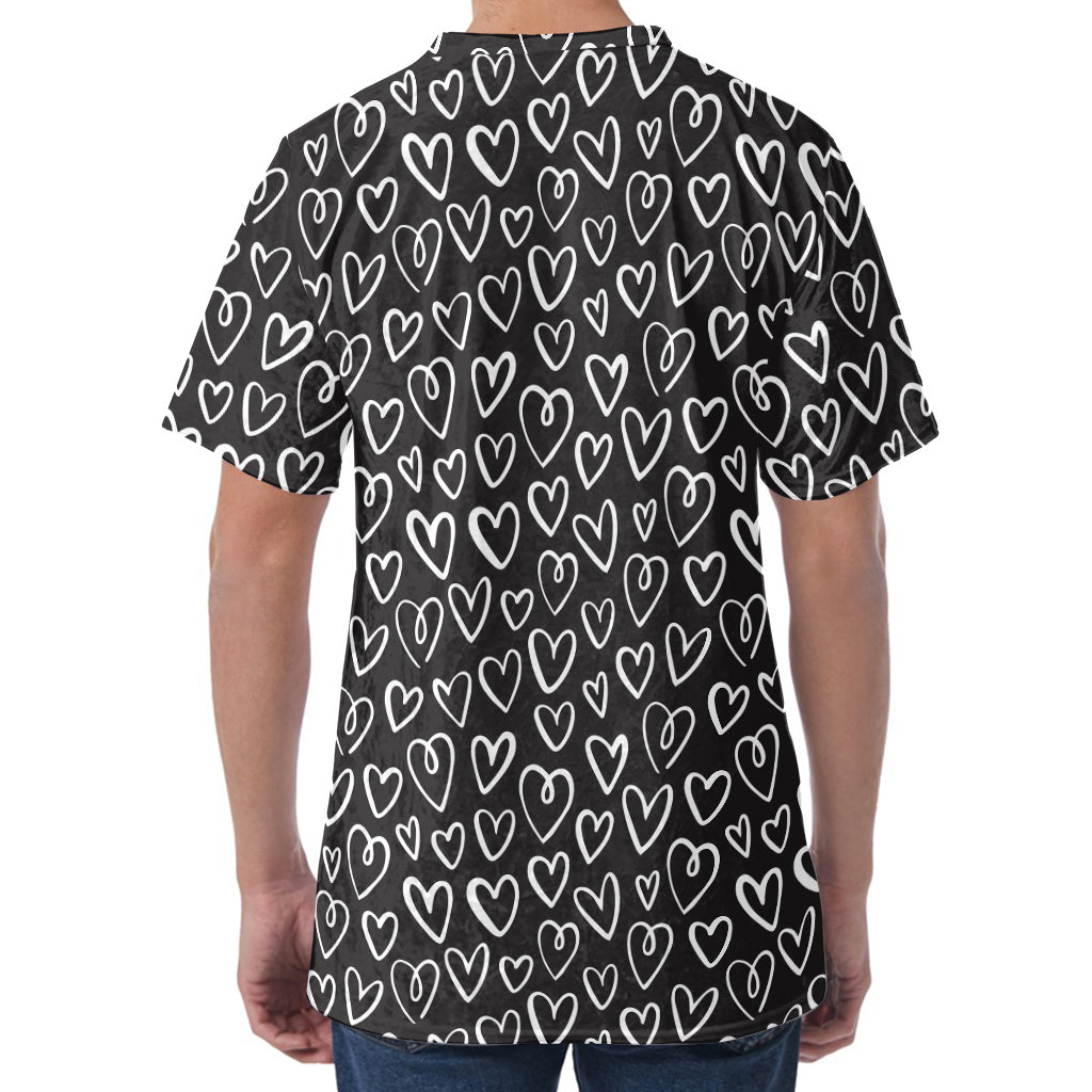 Cute Black And White Heart Pattern Print Men's Velvet T-Shirt