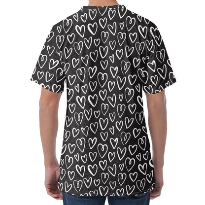 Cute Black And White Heart Pattern Print Men's Velvet T-Shirt