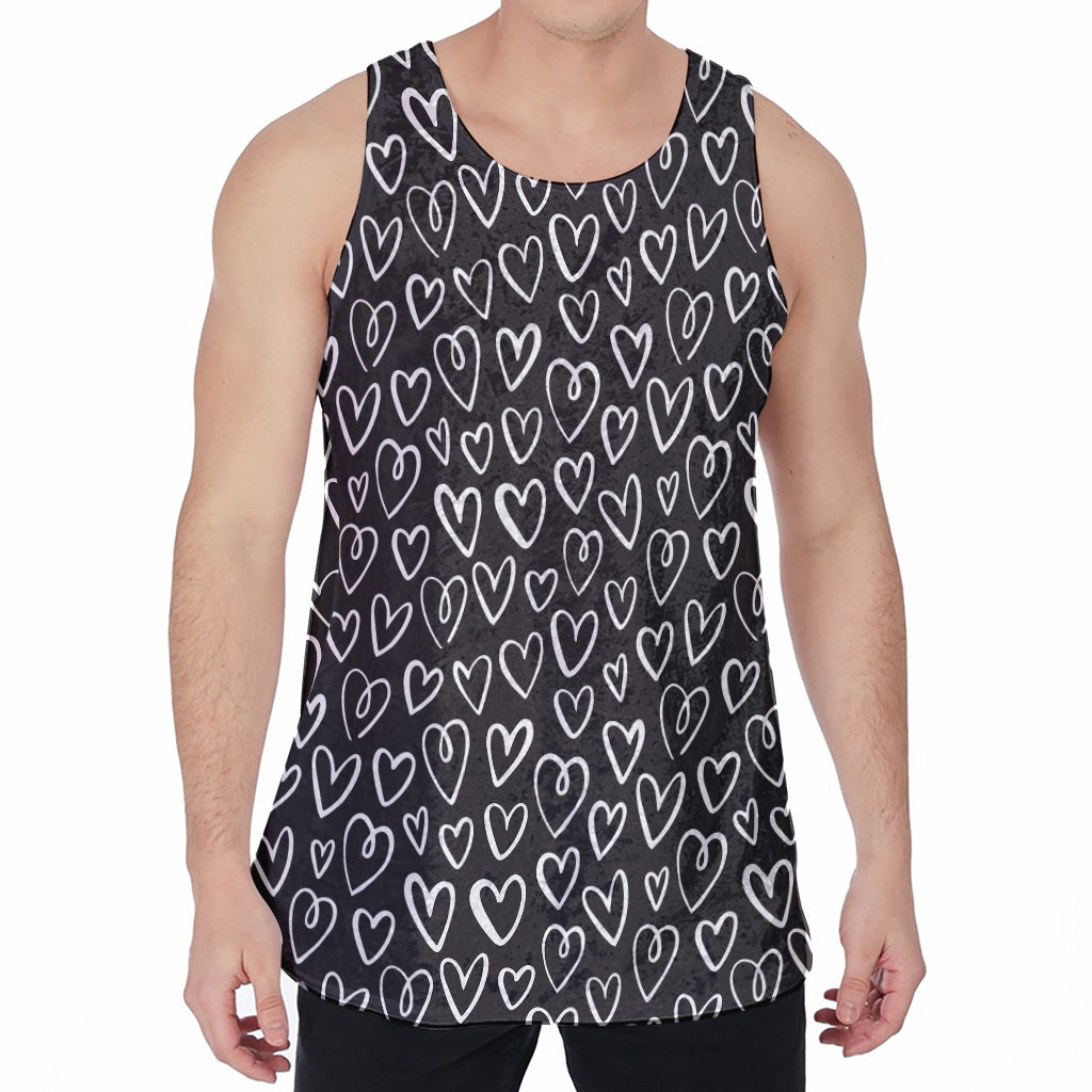 Cute Black And White Heart Pattern Print Men's Velvet Tank Top