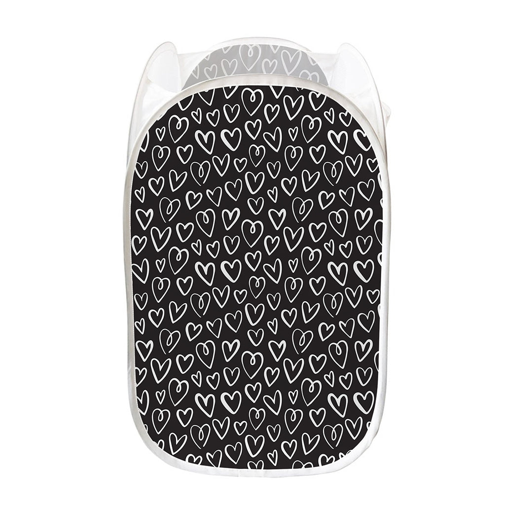 Cute Black And White Heart Pattern Print Mesh Laundry Hamper