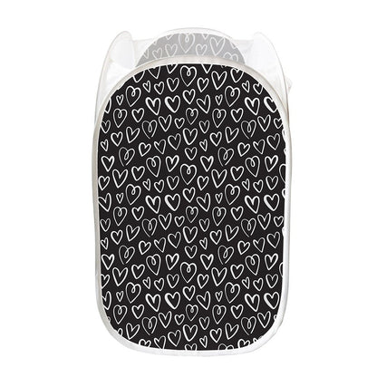 Cute Black And White Heart Pattern Print Mesh Laundry Hamper