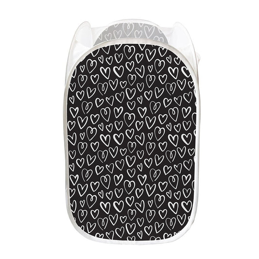 Cute Black And White Heart Pattern Print Mesh Laundry Hamper