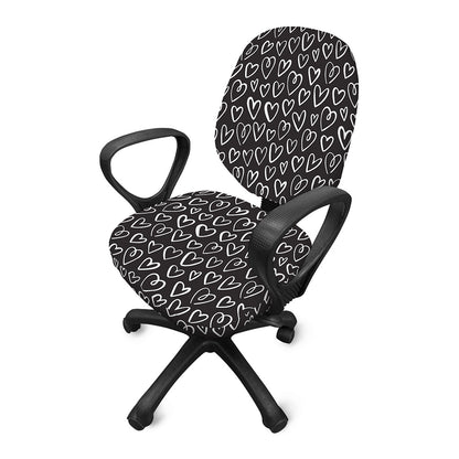 Cute Black And White Heart Pattern Print Office Chair Cover