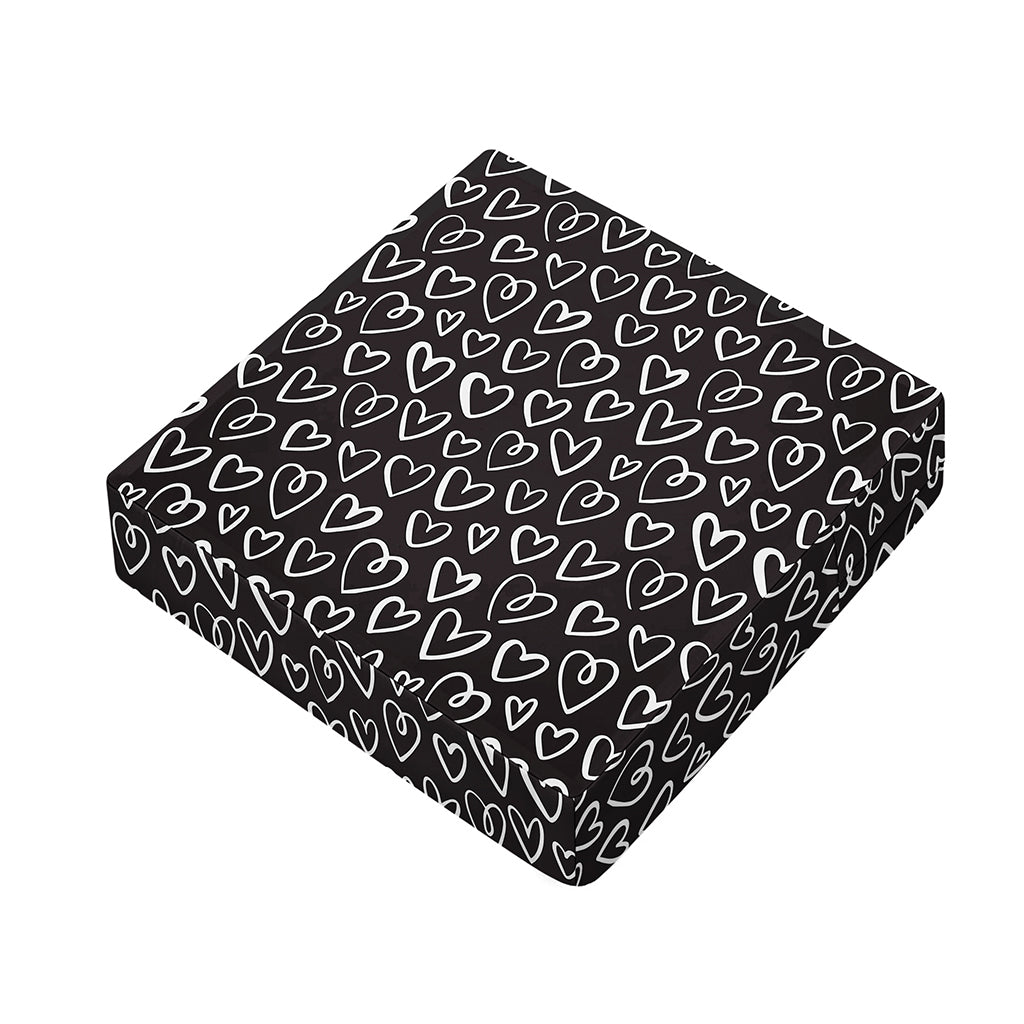 Cute Black And White Heart Pattern Print Outdoor Seat Cushion Cover