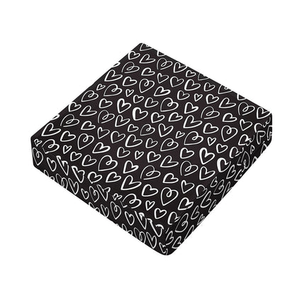 Cute Black And White Heart Pattern Print Outdoor Seat Cushion Cover