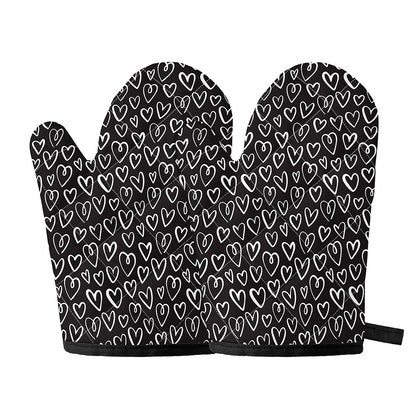 Cute Black And White Heart Pattern Print Oven Mitts