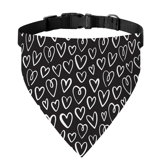 Cute Black And White Heart Pattern Print Over The Collar Dog Bandana