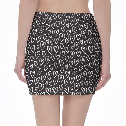 Cute Black And White Heart Pattern Print Pencil Mini Skirt